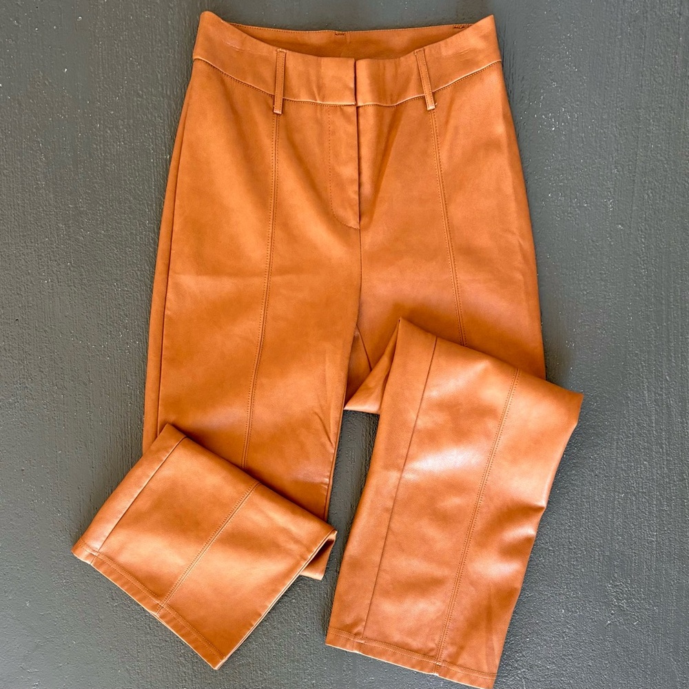 7 For All Mankind Wide Leg Faux Cognac Leather Fully Lined Mid Rise Cropped Pant